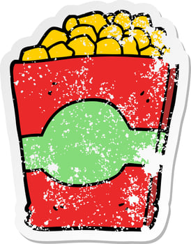 distressed sticker of a cartoon popcorn vector