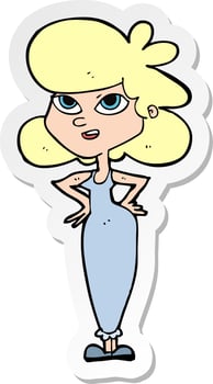 sticker of a cartoon girl with hands on hips vector