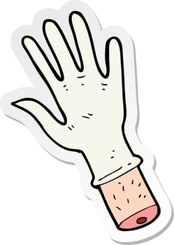 sticker of a cartoon hand with medical glove vector