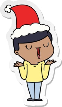 sticker cartoon of a happy boy with no worries wearing santa hat vector
