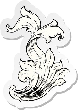 retro distressed sticker of a traditional hand drawn floral swirl vector