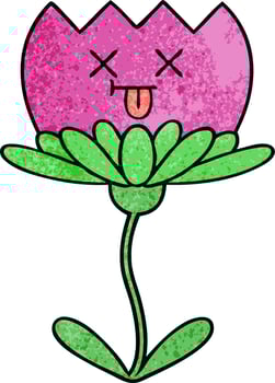 retro grunge texture cartoon flower vector
