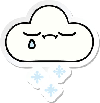 sticker of a cute cartoon snow cloud vector