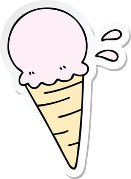 sticker of a quirky hand drawn cartoon vanilla ice cream vector