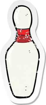 retro distressed sticker of a cartoon ten pin bowling skittle vector