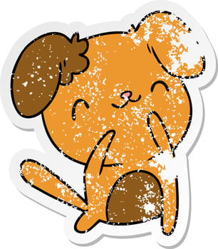 distressed sticker cartoon kawaii of a cute dog vector