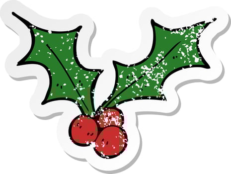 retro distressed sticker of a cartoon christmas holly vector