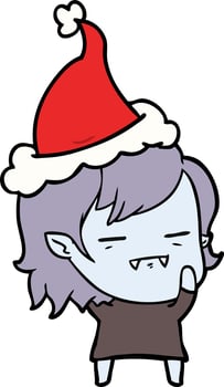 line drawing of a undead vampire girl wearing santa hat vector