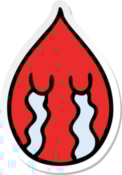 sticker of a quirky hand drawn cartoon emotional blood drop vector