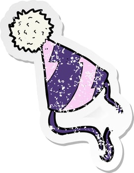 retro distressed sticker of a cartoon party hat vector
