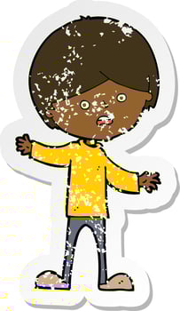 retro distressed sticker of a cartoon unhappy boy vector