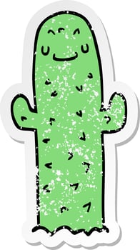 distressed sticker of a cartoon cactus vector