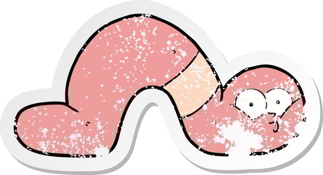 distressed sticker of a cartoon worm vector