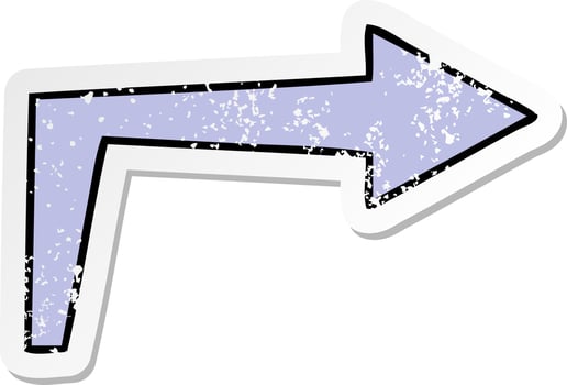 distressed sticker of a quirky hand drawn cartoon arrow vector
