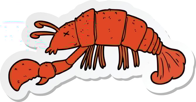 sticker of a cartoon lobster vector