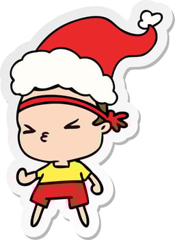 christmas sticker cartoon of kawaii boy vector