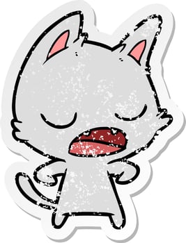 distressed sticker of a talking cat cartoon vector