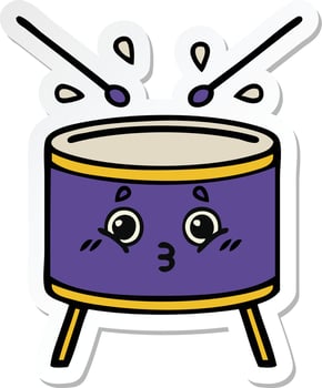 sticker of a cute cartoon drum vector