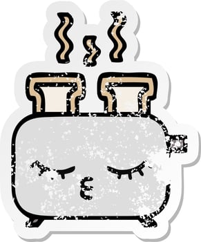 distressed sticker of a cute cartoon of a toaster vector