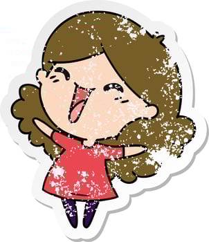 distressed sticker cartoon of cute kawaii girl vector