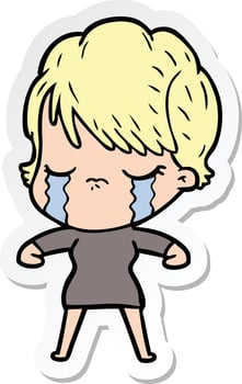 sticker of a cartoon woman crying vector