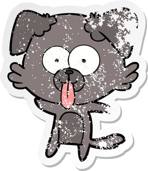 distressed sticker of a cartoon dog with tongue sticking out vector