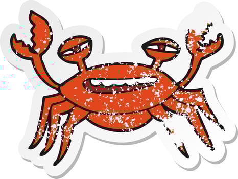 distressed sticker of a cartoon crab vector