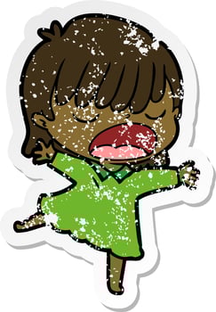distressed sticker of a cartoon woman talking loudly vector