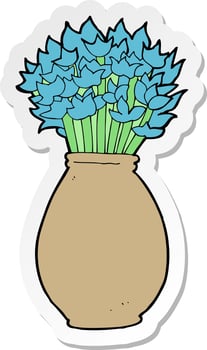 sticker of a cartoon vase of flowers vector