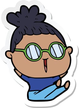 sticker of a cartoon woman wearing spectacles vector