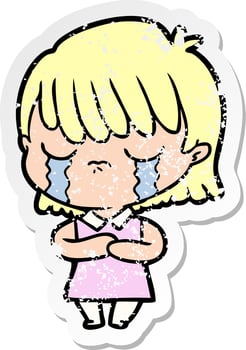distressed sticker of a cartoon woman crying vector