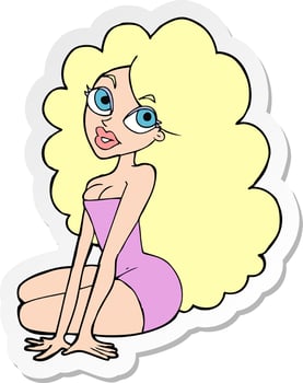 sticker of a cartoon pretty woman vector