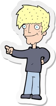 sticker of a cartoon man pointing vector