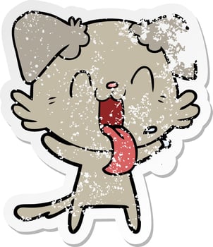 distressed sticker of a cartoon panting dog vector