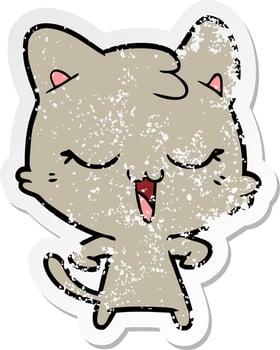 distressed sticker of a happy cartoon cat vector