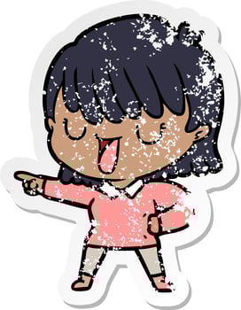 distressed sticker of a cartoon woman vector