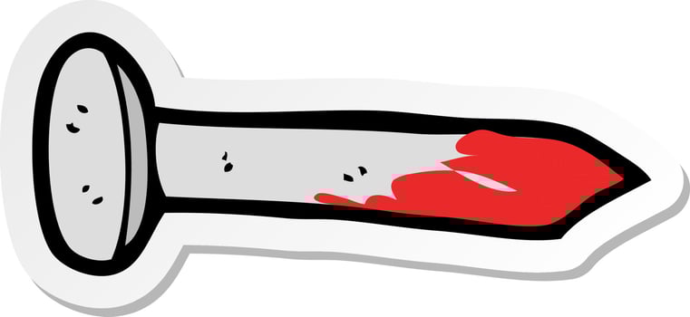 sticker of a cartoon bloody nail vector