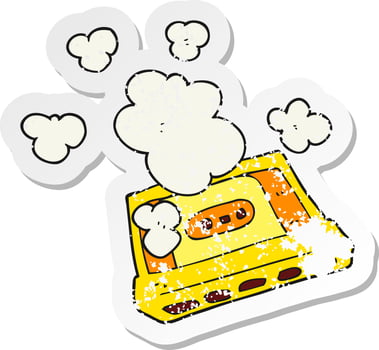 retro distressed sticker of a cartoon cassette tape vector
