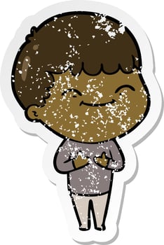 distressed sticker of a cartoon happy boy vector