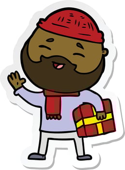 sticker of a cartoon happy bearded man vector