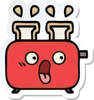 sticker of a cute cartoon of a toaster vector