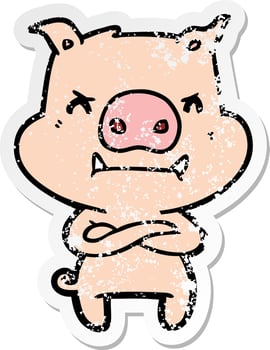 distressed sticker of a angry cartoon pig vector