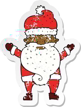 retro distressed sticker of a cartoon grumpy santa vector