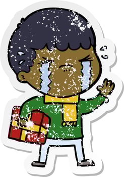 distressed sticker of a cartoon man crying vector