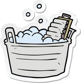 sticker of a cartoon old washboard and bucket vector