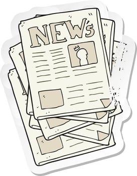 retro distressed sticker of a cartoon newspaper vector