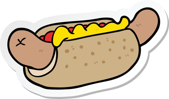sticker of a cartoon hot dog vector