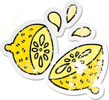 distressed sticker of a quirky hand drawn cartoon lemon vector