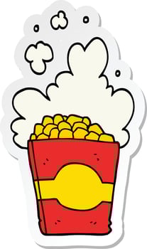 sticker of a cartoon popcorn vector