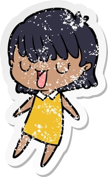 distressed sticker of a cartoon woman vector